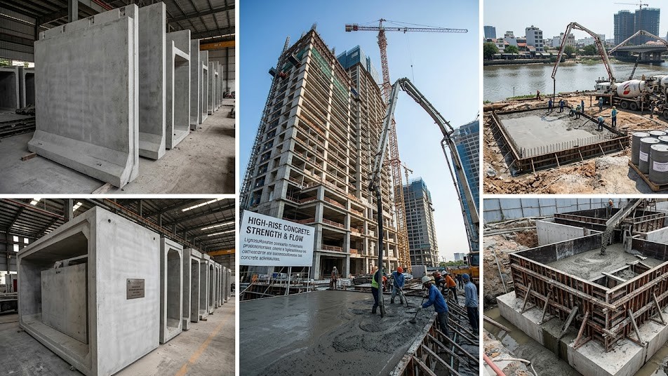 Typical applications for lignosulfonate concrete admixtures in construction projects