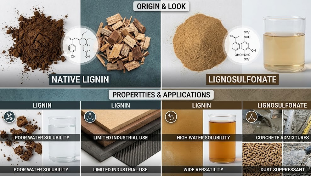 What is difference between lignin and lignosulfonate?