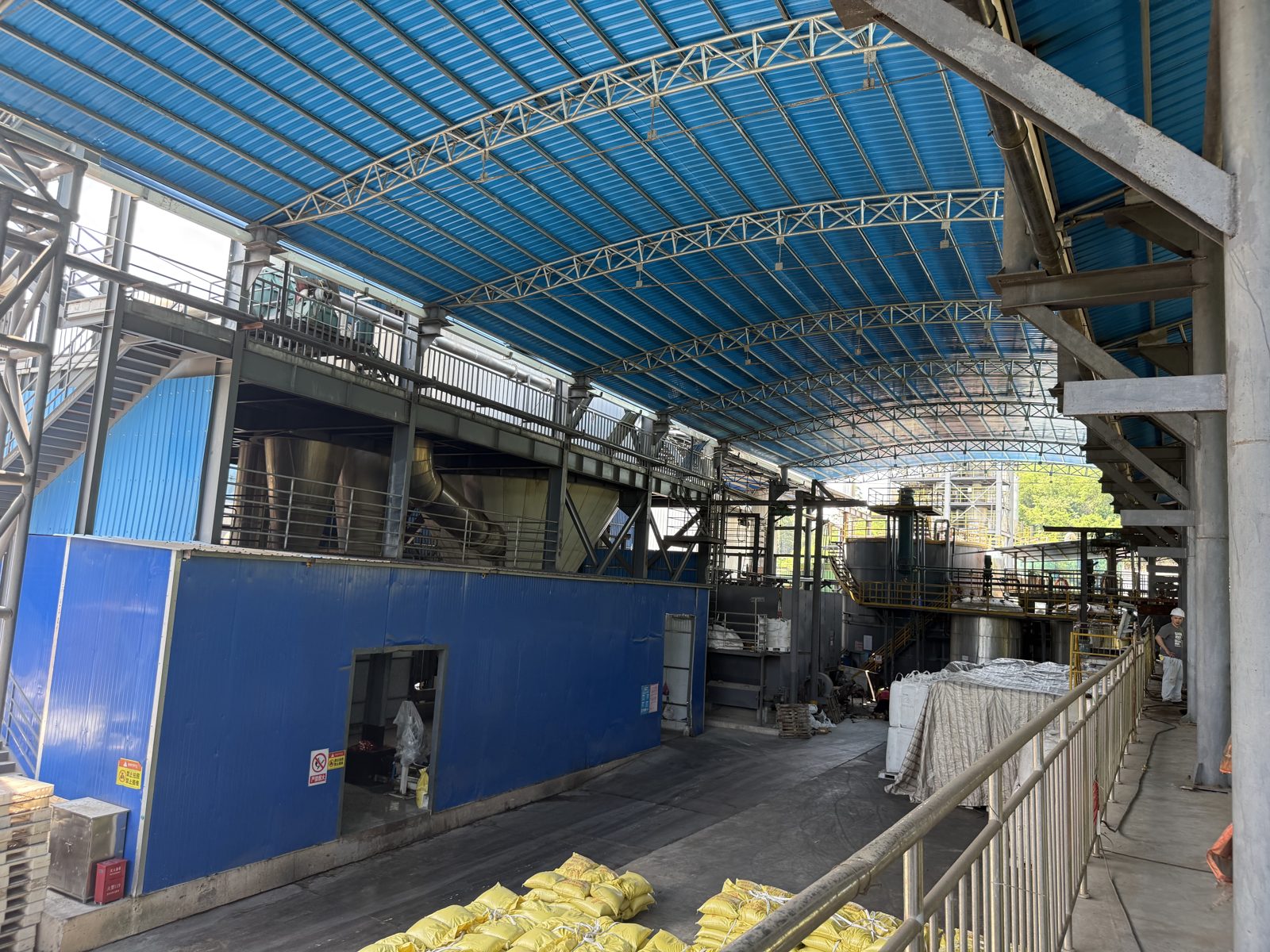 Warehouse aisle with bagged lignosulfonate product